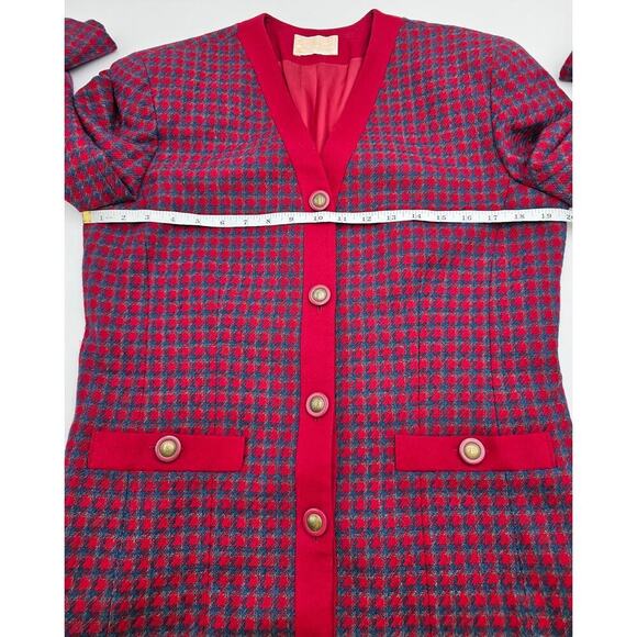 Vtg Pendleton Women's 12 Virgin Wool Red & Blue Houndstooth Jacket & Skirt Set - Picture 12 of 15